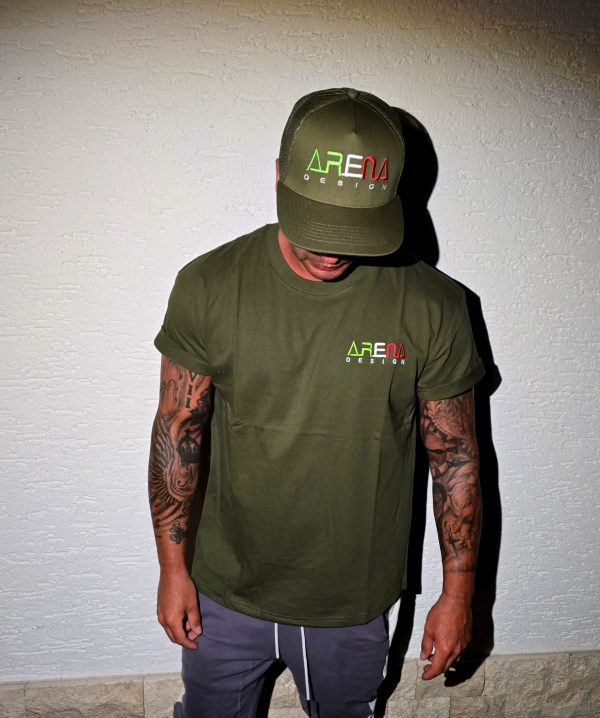 ARENA DESIGN T-Shirt + Trucker Cap / OLIVE GRÜN / XL – Bild 4