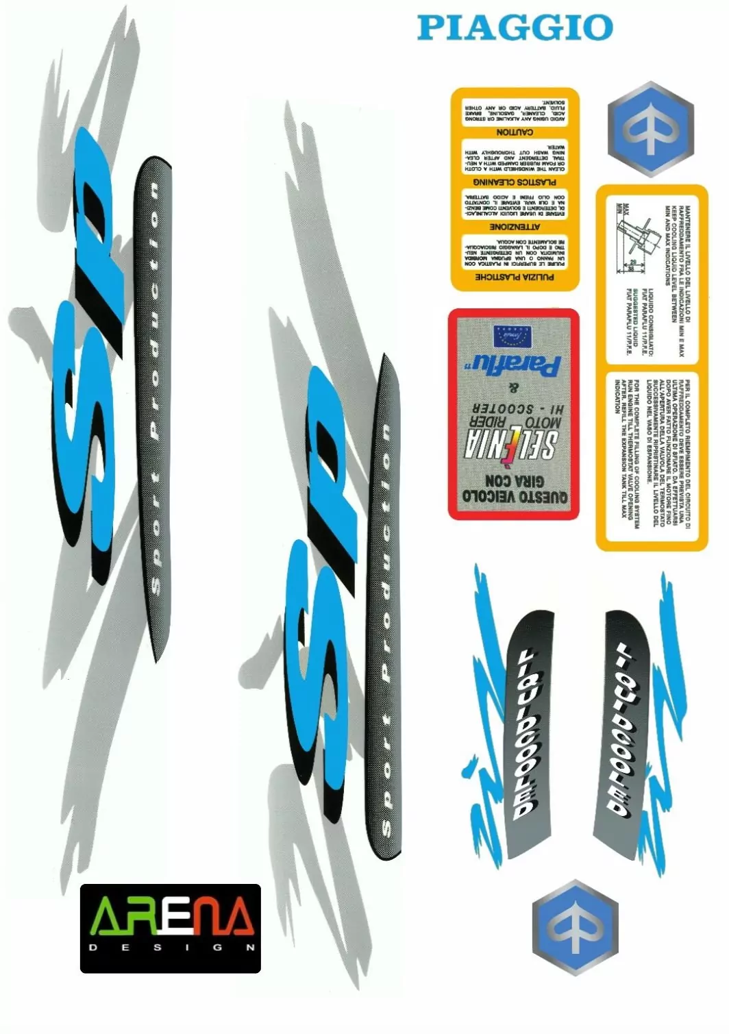 Aufkleber Set Piaggio ZIP SP Sticker Decalco Farbe: BLAU