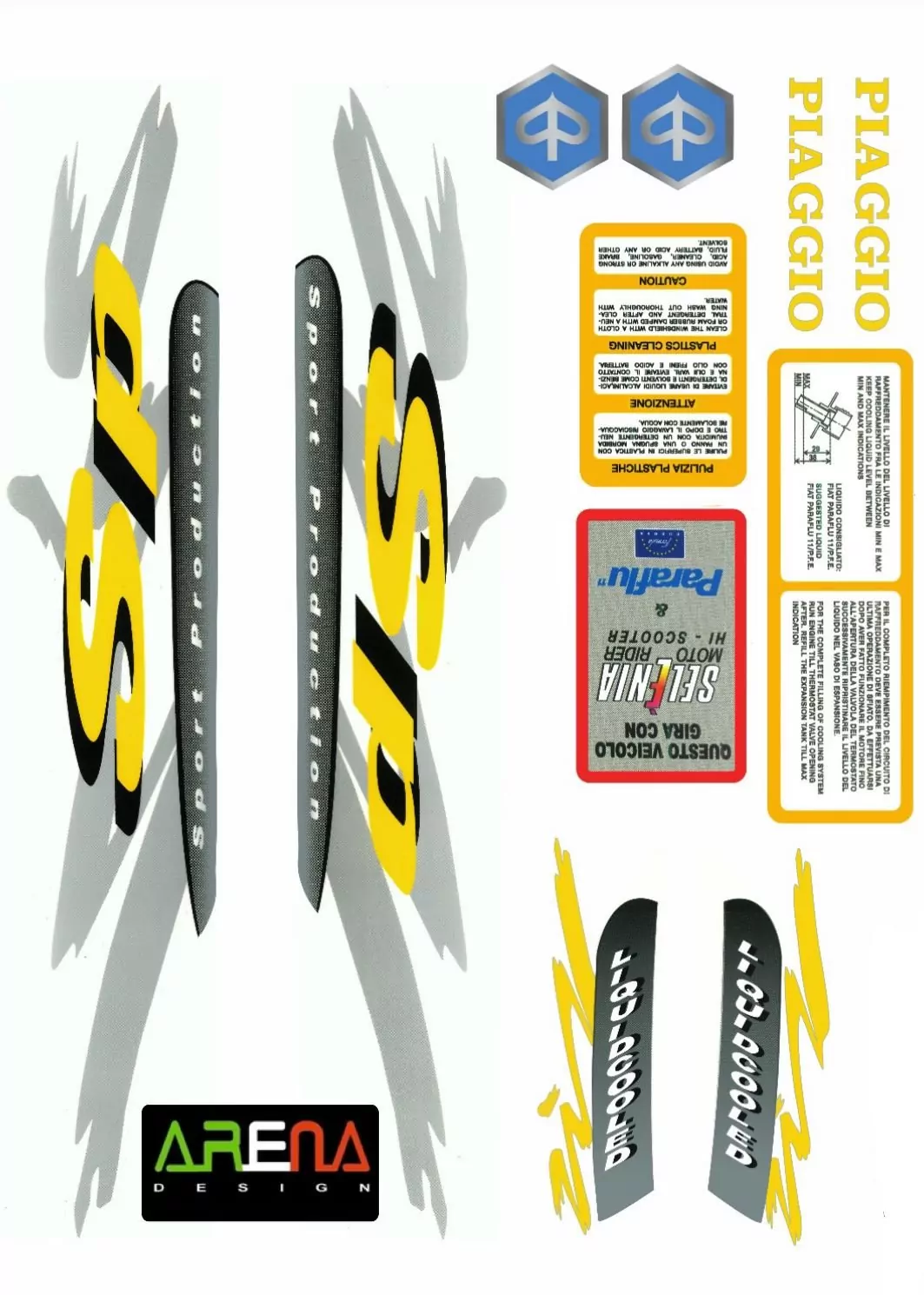 Aufkleber Set Piaggio ZIP SP Sticker Decalco Farbe: GELB