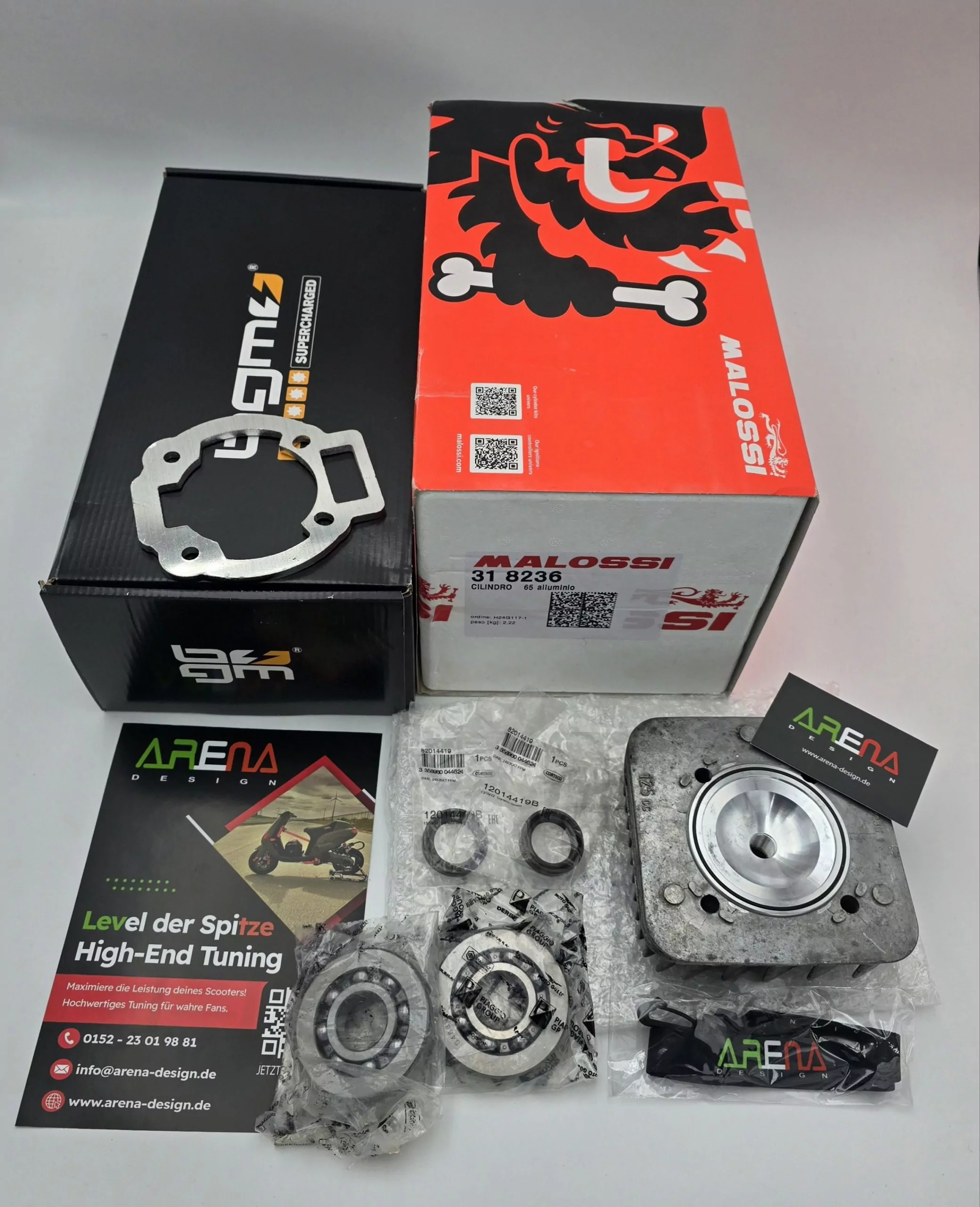 Piaggio SKR 125 ZYLINDER Malossi 172cc AC bearbeitet für SM06 Auspuff + BGM Langhubkurbelwelle 55/110 + Spacer + MODULARKOPF + Piaggio Lager + Corteco Simmerringe + RMS Dichtungsatz – Bild 2