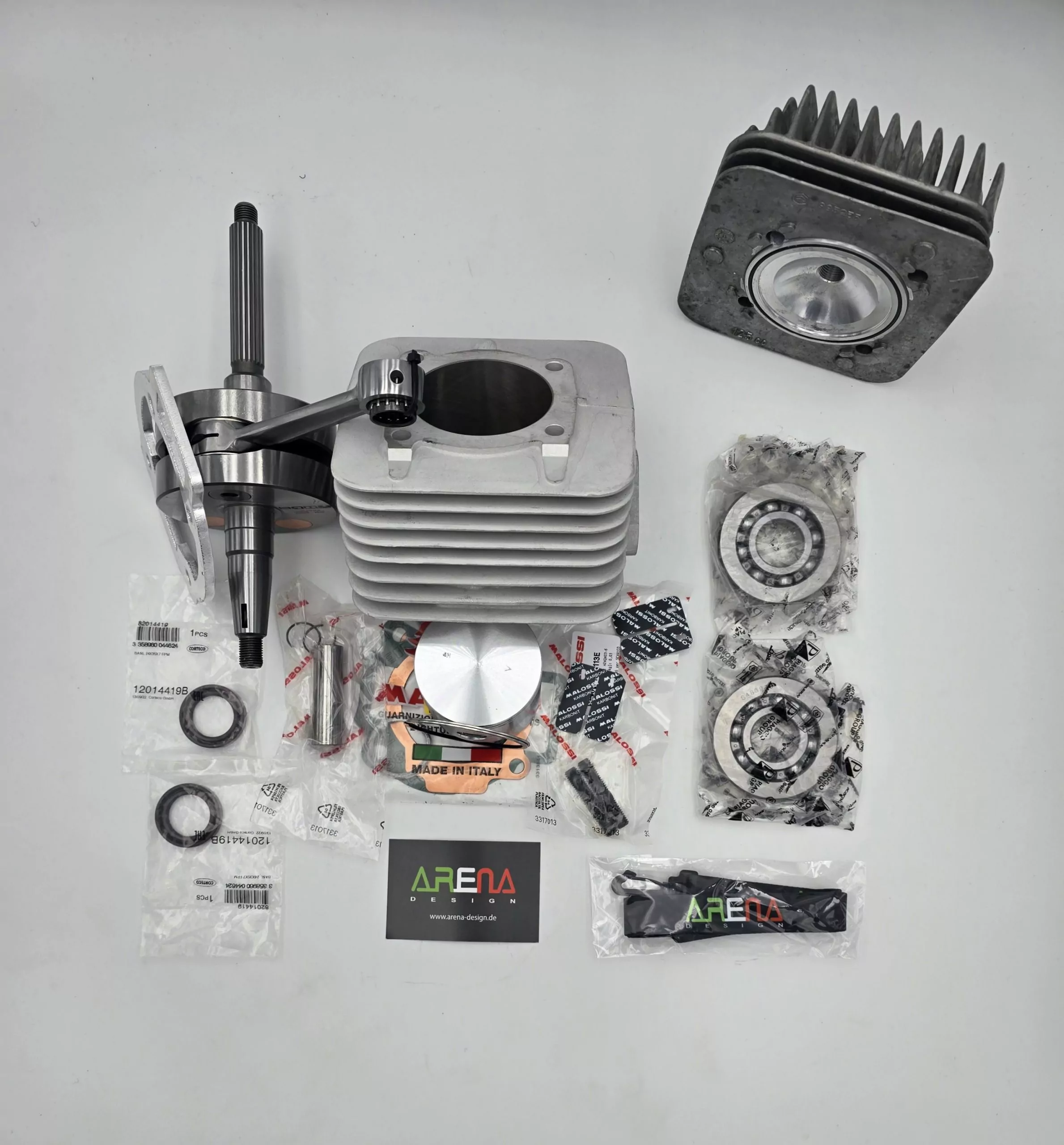 Piaggio SKR 125 ZYLINDER Malossi 172cc AC bearbeitet für SM06 Auspuff + BGM Langhubkurbelwelle 55/110 + Spacer + MODULARKOPF + Piaggio Lager + Corteco Simmerringe + RMS Dichtungsatz