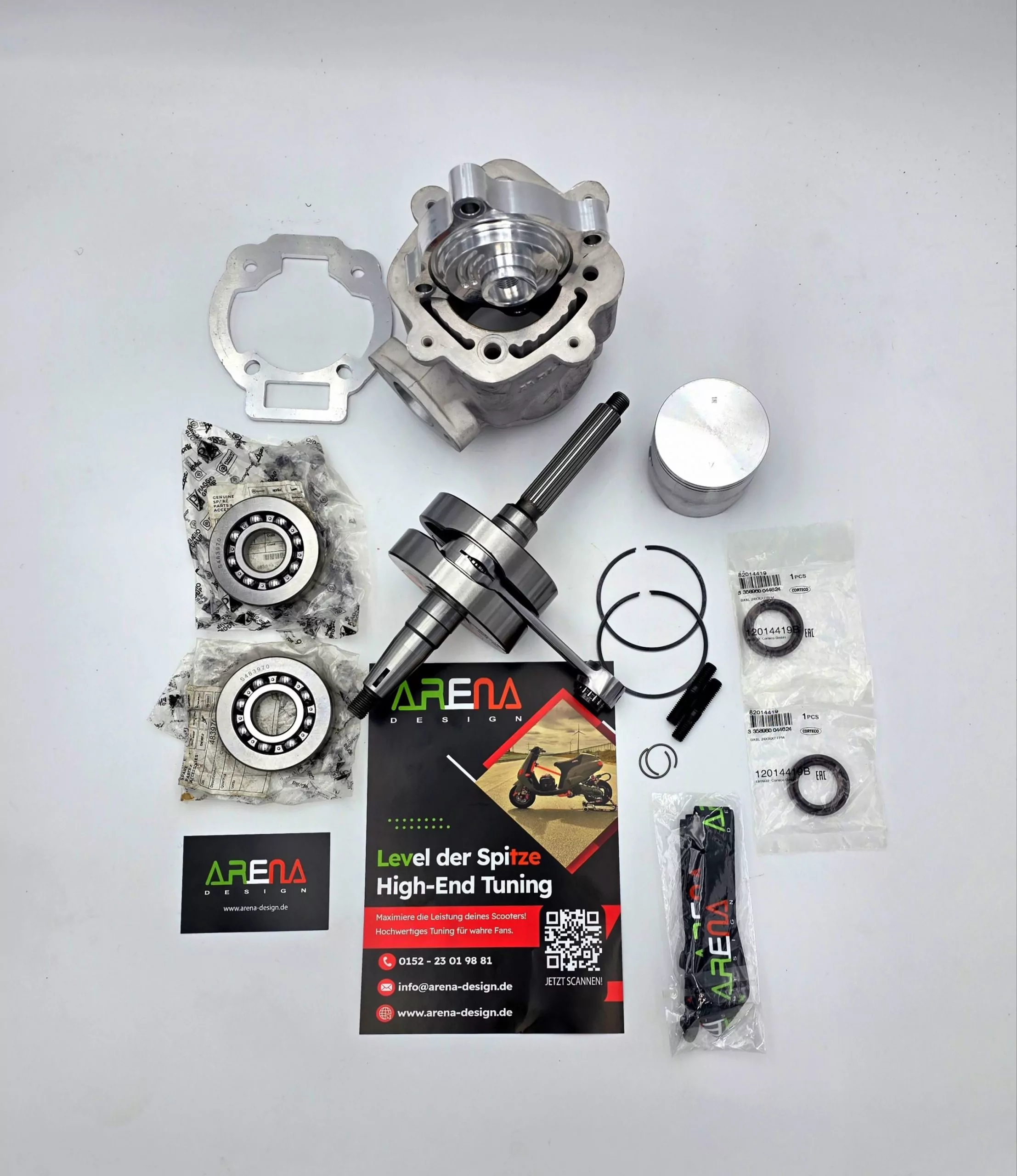 Malossi 172cc SM06 UPGRADEKIT inkl. BGM LANGHUBKURBELWELLE 55/110, ArenaDesign Racing Kopf, Piaggio Lager, Corteco Simmerringesatz