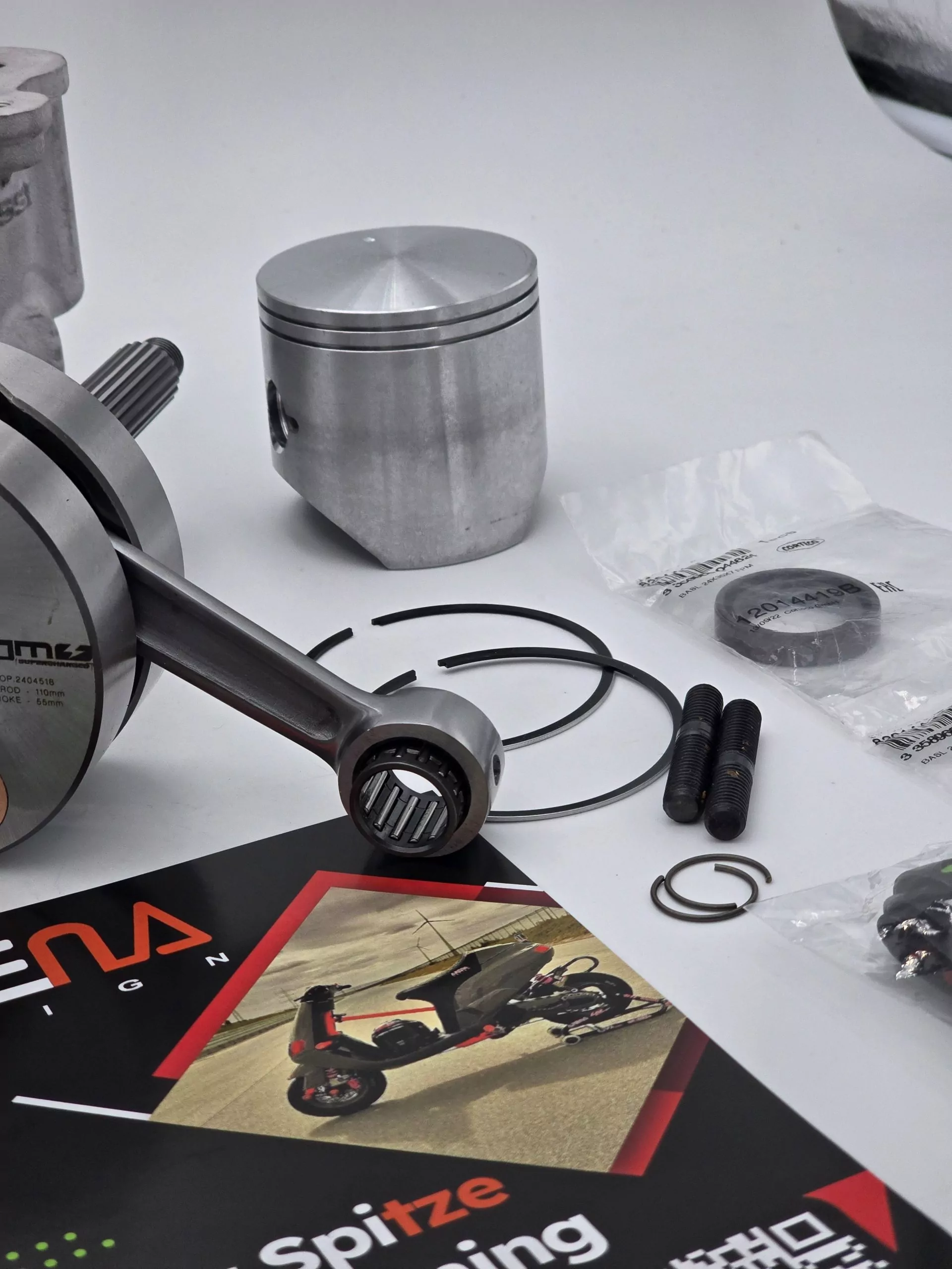 Malossi 172cc SM06 UPGRADEKIT inkl. BGM LANGHUBKURBELWELLE 55/110, ArenaDesign Racing Kopf, Piaggio Lager, Corteco Simmerringesatz – Bild 2